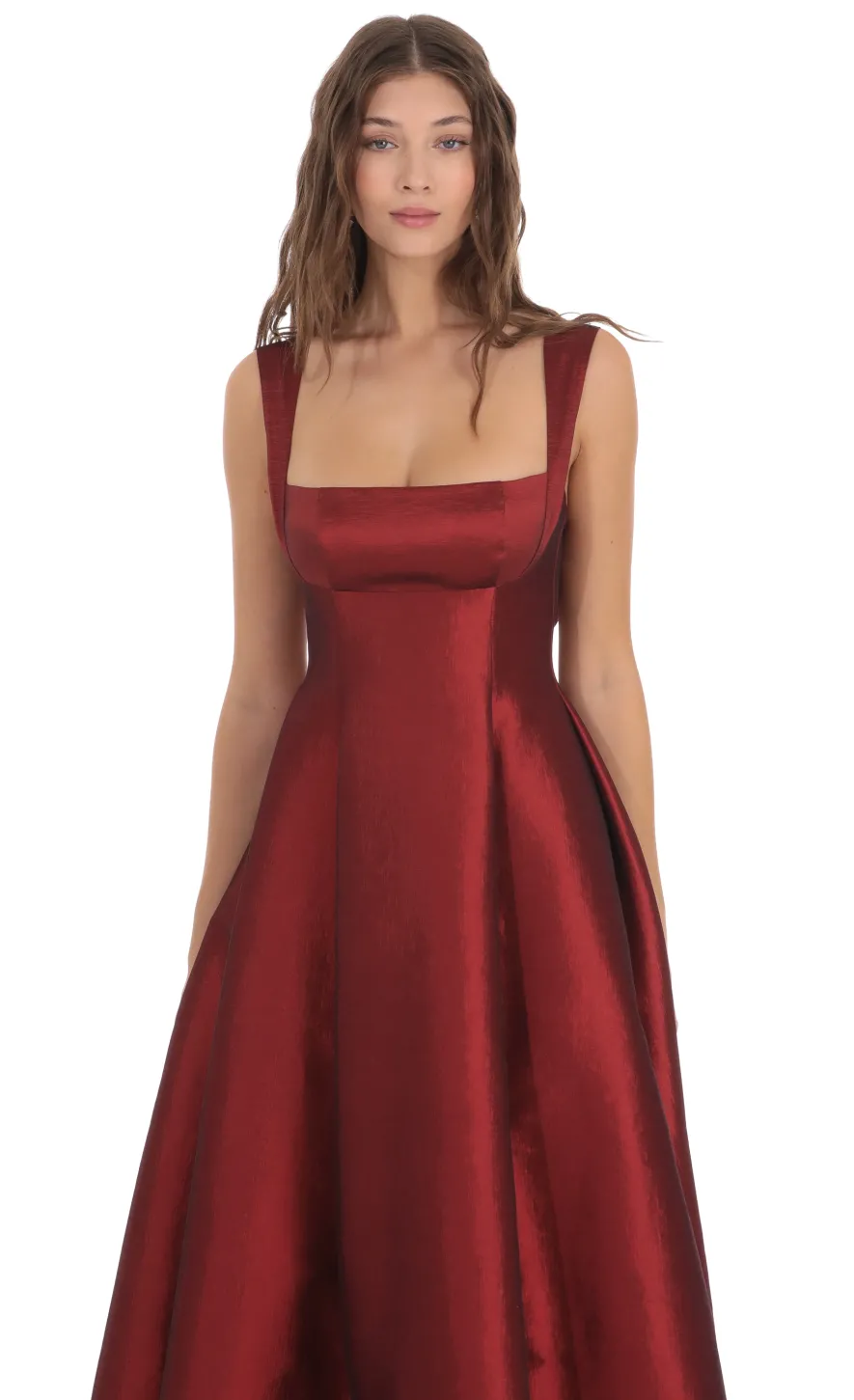 LUCY IN THE SKY Maxi Dresses^Square Neck Fit And Flare Maxi Dress In Maroon