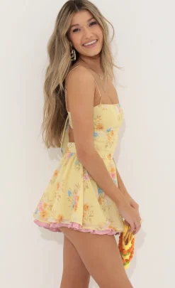 LUCY IN THE SKY Rompers^Square Neck Floral Romper In Yellow