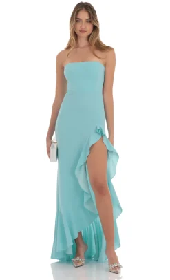 LUCY IN THE SKY Maxi Dresses^Strapless Back Bow Corset Maxi Dress In Aqua Blue