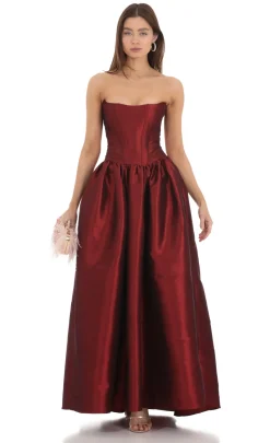 LUCY IN THE SKY Maxi Dresses^Strapless Corset Gown In Deep Red