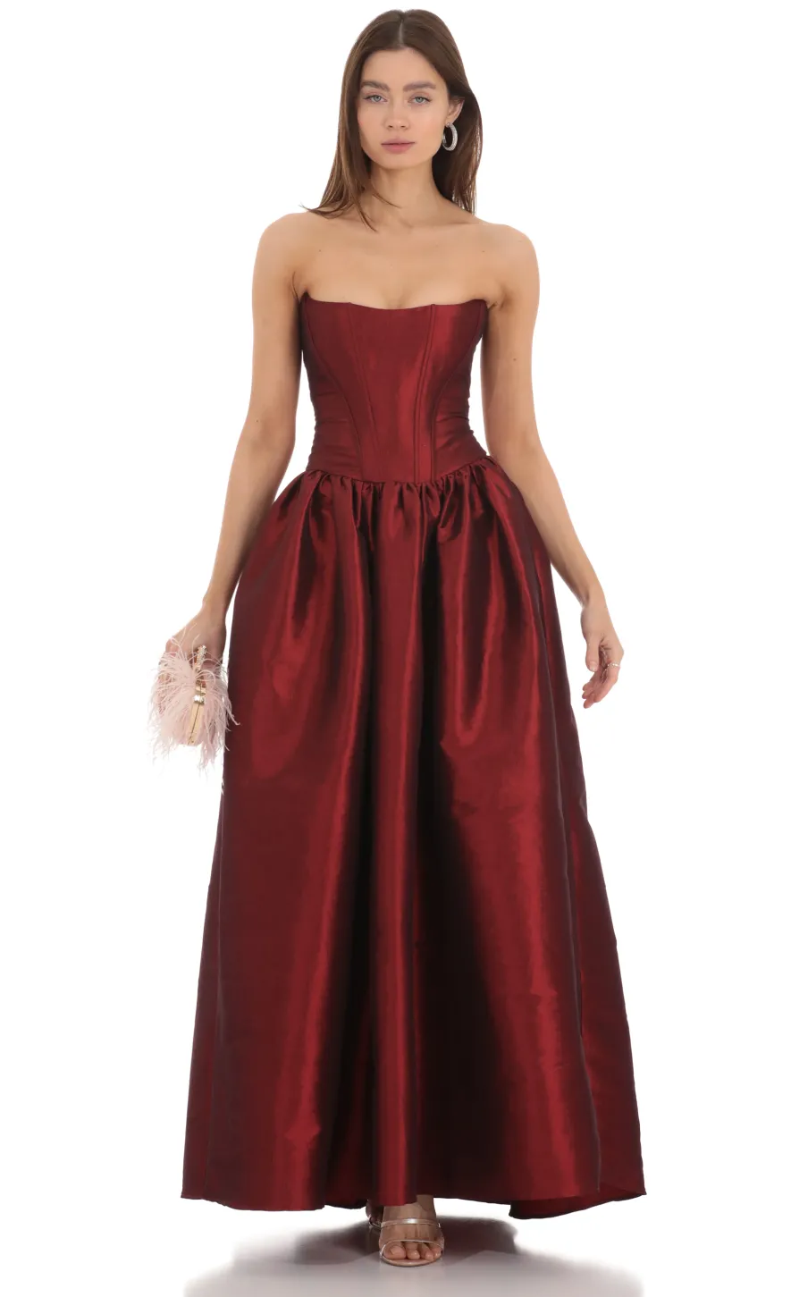 LUCY IN THE SKY Maxi Dresses^Strapless Corset Gown In Deep Red