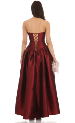 LUCY IN THE SKY Maxi Dresses^Strapless Corset Gown In Deep Red