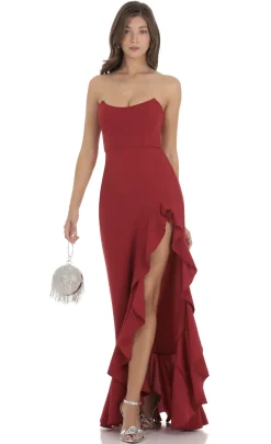 LUCY IN THE SKY Maxi Dresses^Strapless Corset Maxi Dress In Red