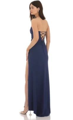 LUCY IN THE SKY Maxi Dresses^Strapless Corset Maxi Dress In Navy