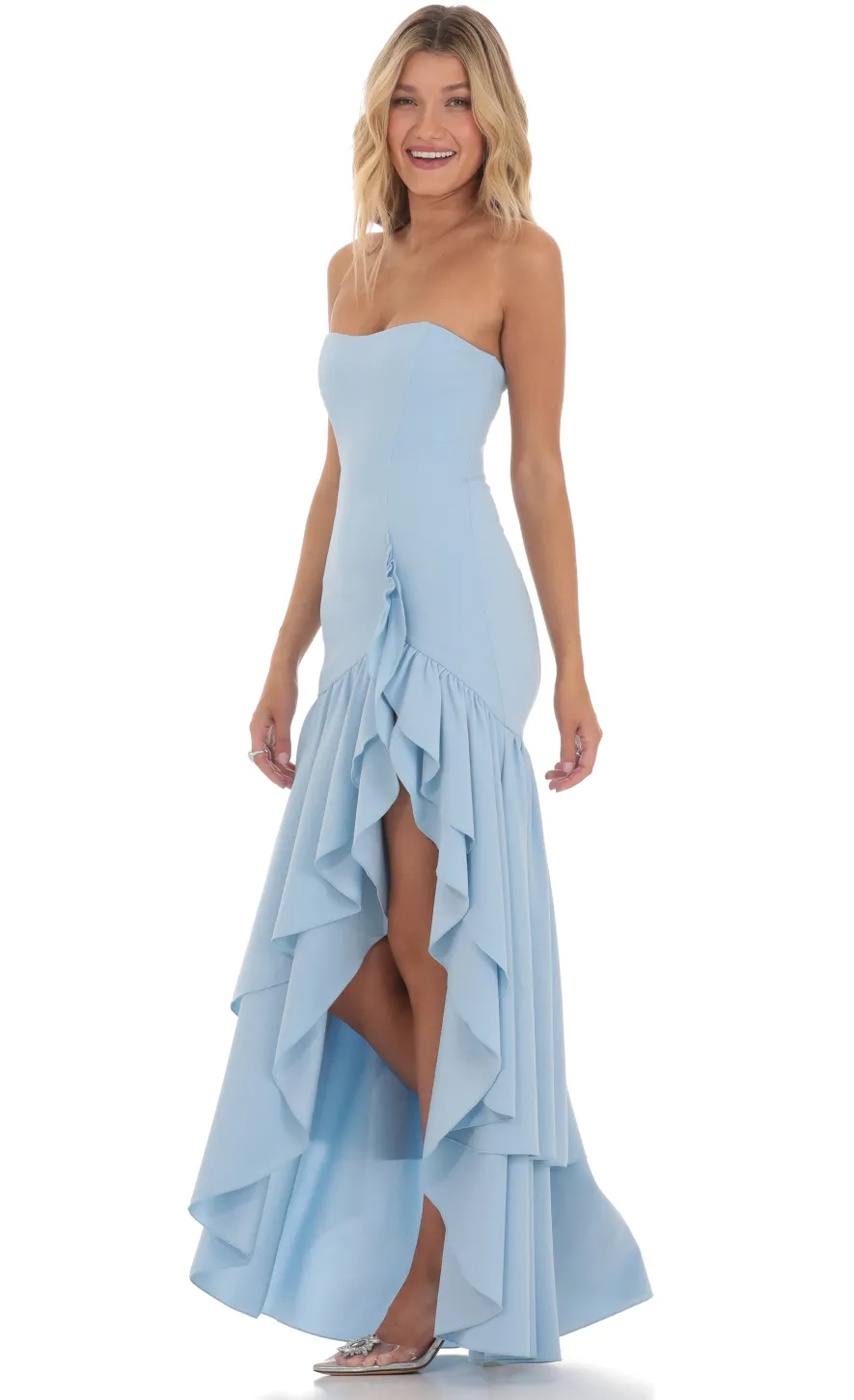 LUCY IN THE SKY Maxi Dresses^Strapless Corset Maxi Dress In Blue