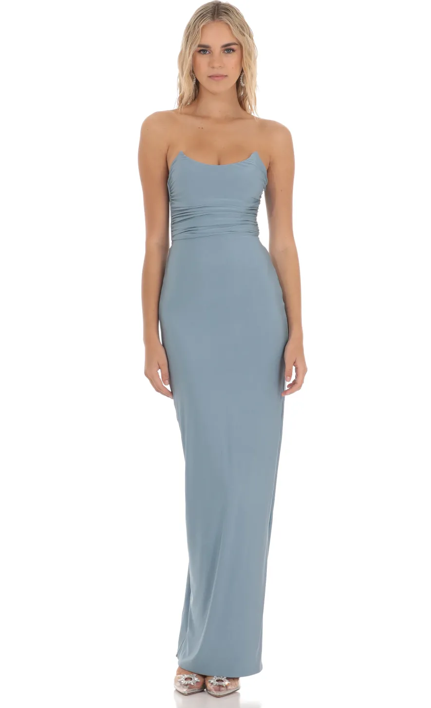 LUCY IN THE SKY Mini Dresses^Strapless Corset Sequin Butterfly Maxi Dress In Blue