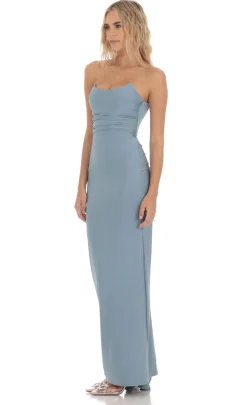LUCY IN THE SKY Mini Dresses^Strapless Corset Sequin Butterfly Maxi Dress In Blue