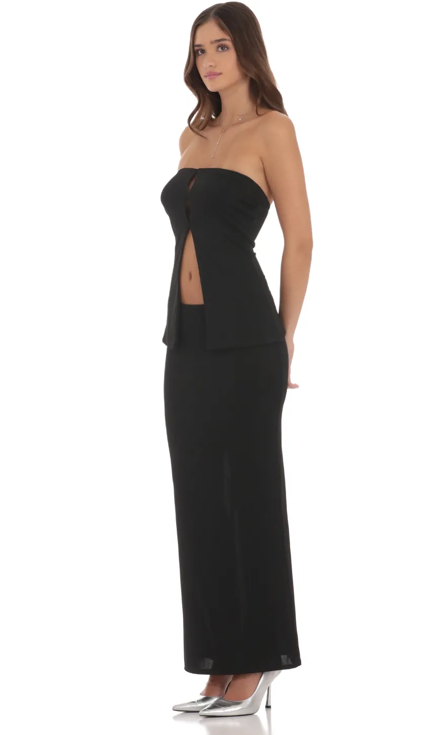 LUCY IN THE SKY Two-Piece Sets|Tops^Strapless Cutout Two Piece Set In Black