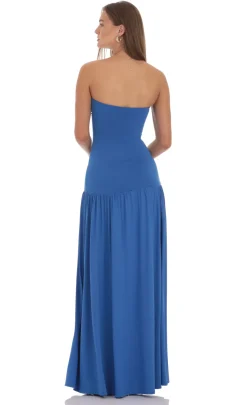 LUCY IN THE SKY Maxi Dresses^Strapless Drop Waist Maxi Dress In Blue