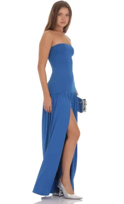 LUCY IN THE SKY Maxi Dresses^Strapless Drop Waist Maxi Dress In Blue