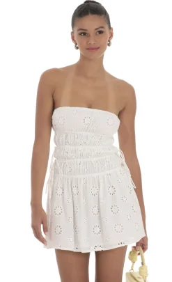 LUCY IN THE SKY Mini Dresses^Strapless Eyelet Dress In White