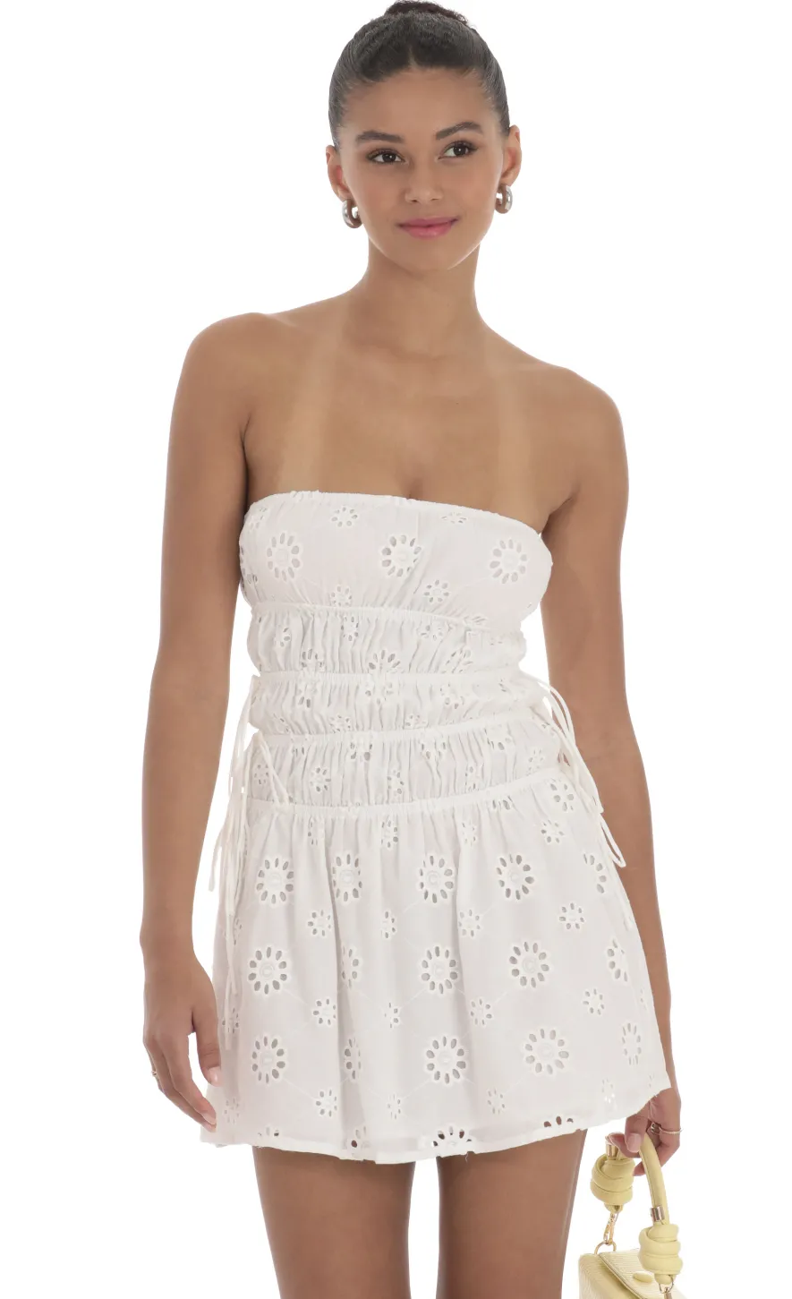 LUCY IN THE SKY Mini Dresses^Strapless Eyelet Dress In White