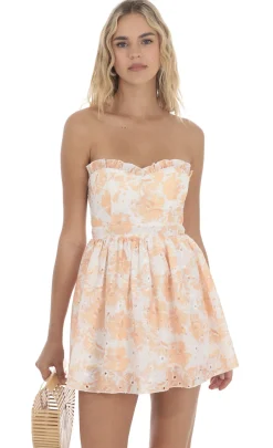 LUCY IN THE SKY Mini Dresses^Strapless Floral A-line Dress In Peach