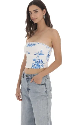 LUCY IN THE SKY Tops^Strapless Floral Top In White