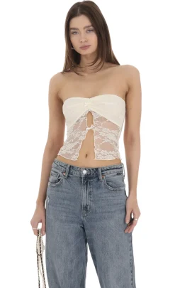 LUCY IN THE SKY Tops^Strapless Lace Top In Cream