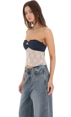 LUCY IN THE SKY Tops^Strapless Lace Top In Navy