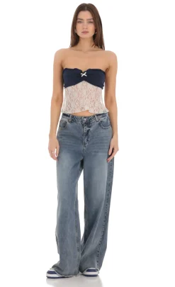 LUCY IN THE SKY Tops^Strapless Lace Top In Navy