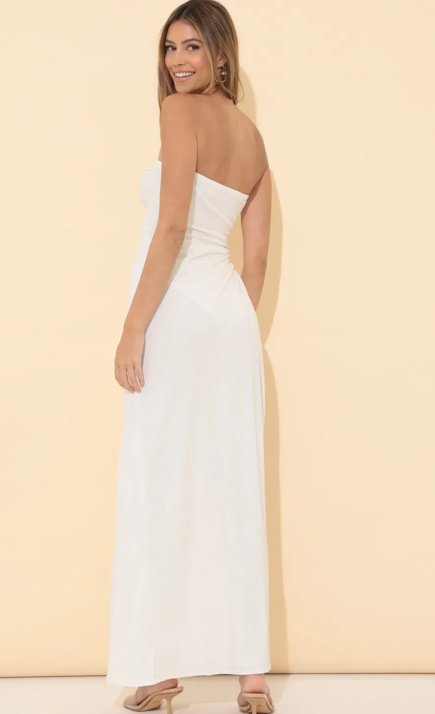 LUCY IN THE SKY Maxi Dresses^Strapless Maxi Dress In Shimmer White