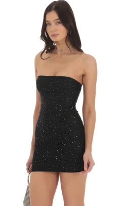 LUCY IN THE SKY Mini Dresses^Strapless Mesh Rhinestone Dress In Black