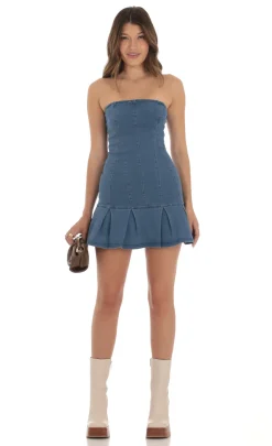 LUCY IN THE SKY Mini Dresses^Strapless Pleated Dress In Denim