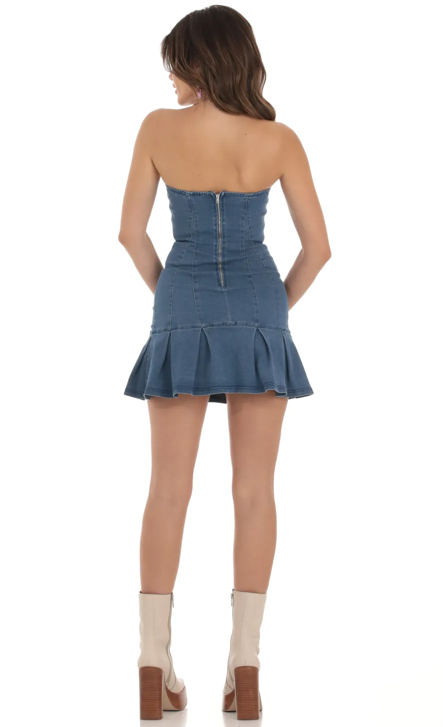 LUCY IN THE SKY Mini Dresses^Strapless Pleated Dress In Denim
