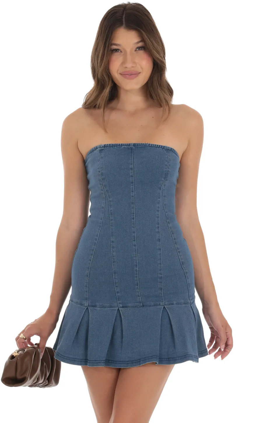 LUCY IN THE SKY Mini Dresses^Strapless Pleated Dress In Denim