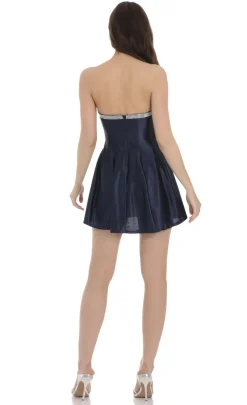 LUCY IN THE SKY Mini Dresses^Strapless Rhinestone Satin Dress In Navy