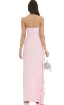 LUCY IN THE SKY Maxi Dresses^Strapless Ruched Ruffle Maxi Dress In Pink