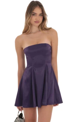 LUCY IN THE SKY Mini Dresses^Strapless Satin Fit And Flare Dress In Purple
