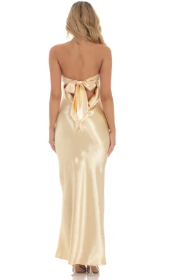 LUCY IN THE SKY Maxi Dresses^Strapless Satin Open Back Maxi Dress In Gold