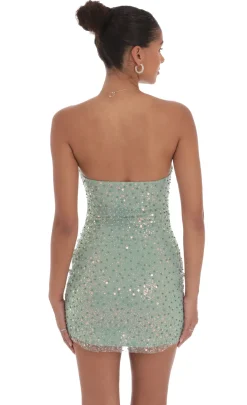 LUCY IN THE SKY Mini Dresses^Strapless Sequin Beaded Dress In Sage Green