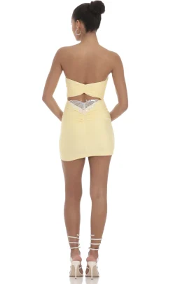 LUCY IN THE SKY Mini Dresses^Strapless Sequin Butterfly Bodycon Dress In Yellow