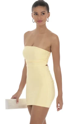 LUCY IN THE SKY Mini Dresses^Strapless Sequin Butterfly Bodycon Dress In Yellow
