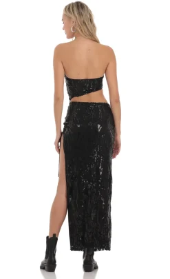 LUCY IN THE SKY Maxi Dresses^Strapless Sequin Cutout Maxi Dress In Black