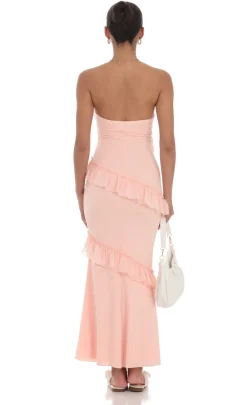 LUCY IN THE SKY Maxi Dresses^Strapless Spiral Ruffle Maxi Dress In Peach