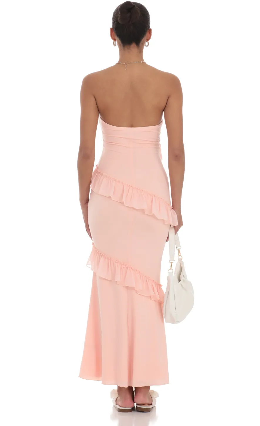 LUCY IN THE SKY Maxi Dresses^Strapless Spiral Ruffle Maxi Dress In Peach