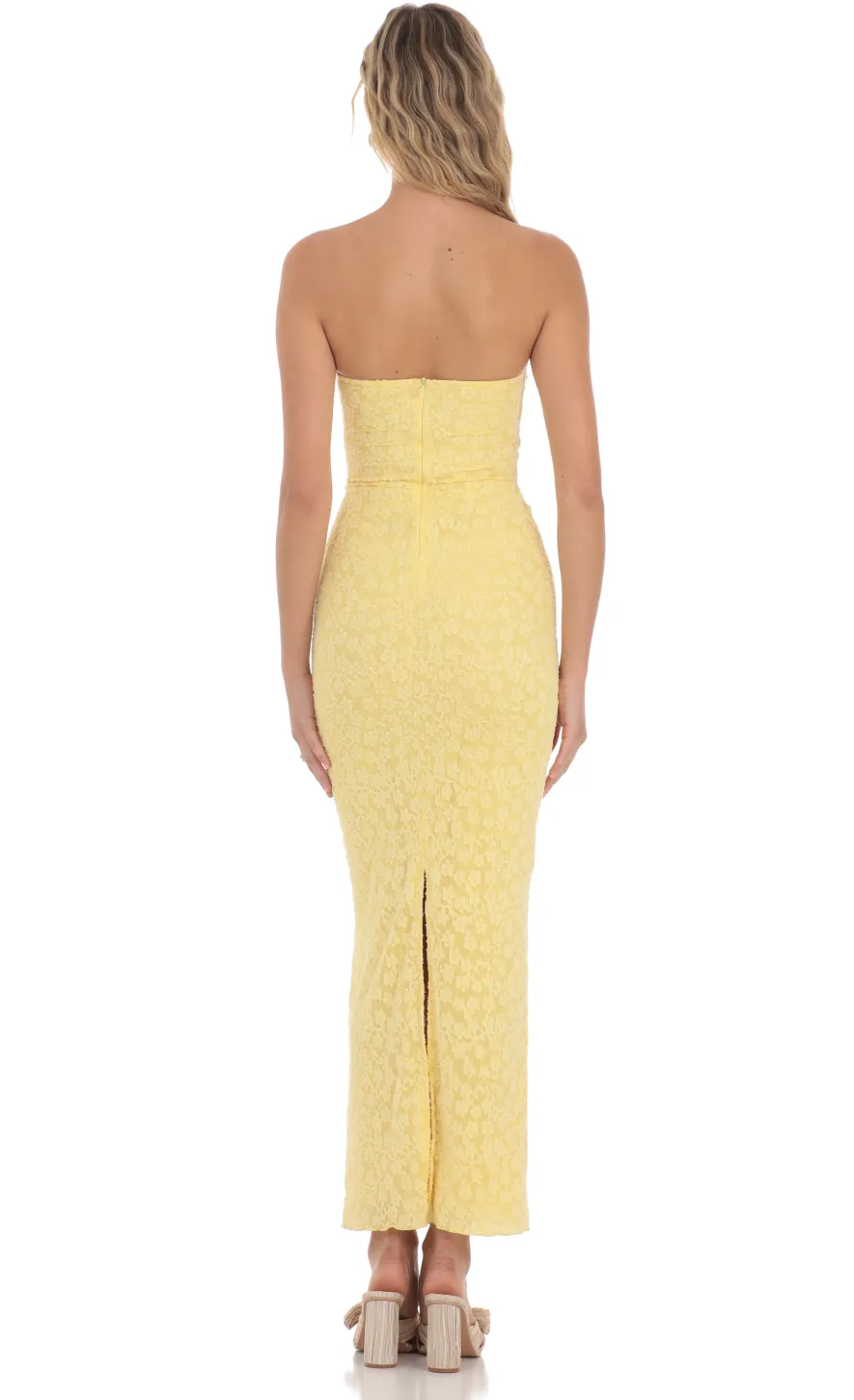 LUCY IN THE SKY Maxi Dresses^Strapless Textured Floral Twist Maxi Dress In Yellow