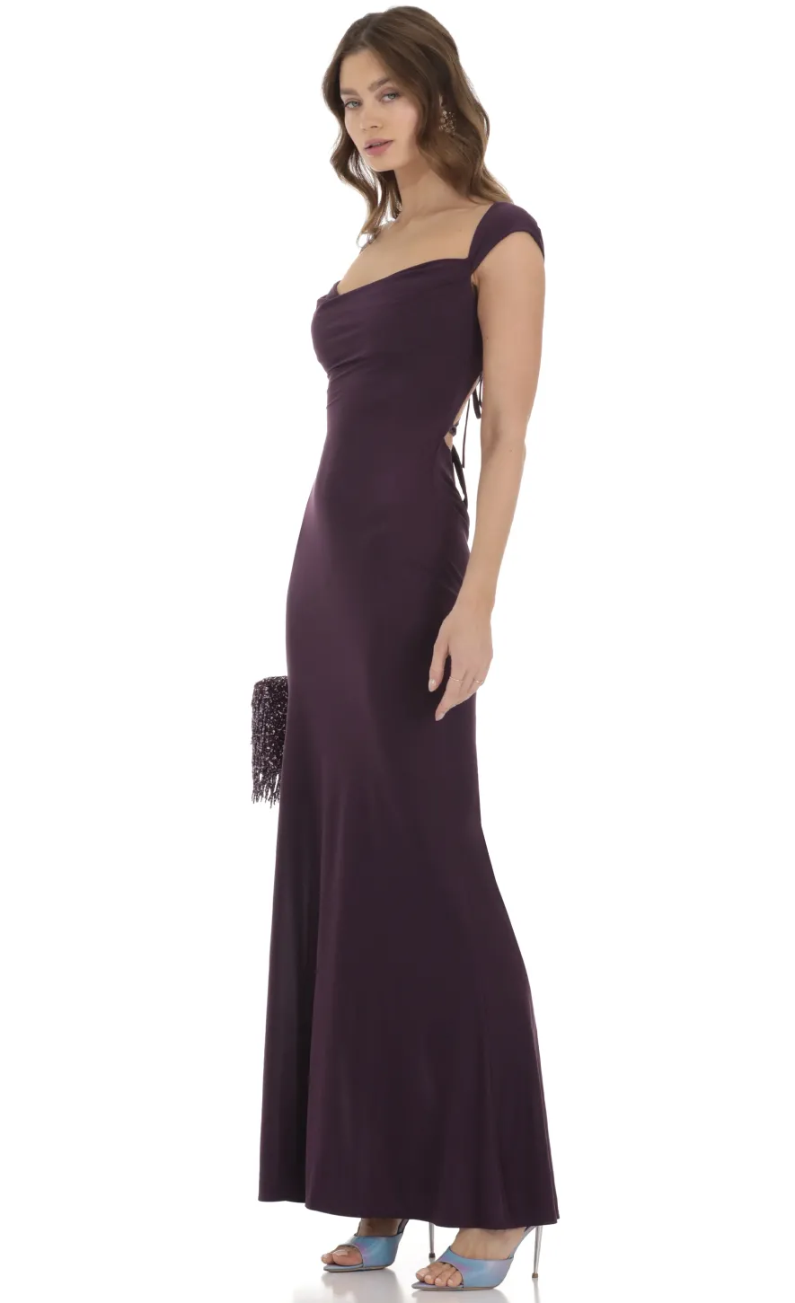 LUCY IN THE SKY Maxi Dresses^Strappy Cowl Neck Maxi Dress In Purple