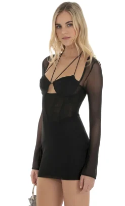 LUCY IN THE SKY Mini Dresses^Strappy Mesh Corset Dress In Black