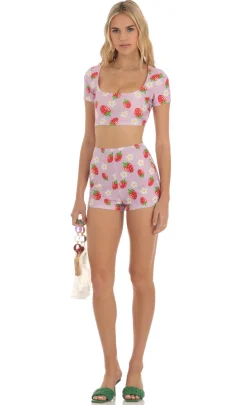 LUCY IN THE SKY Two-Piece Sets|Shorts^Strawberry Floral Two Piece Short Set In Purple