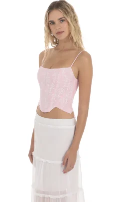 LUCY IN THE SKY Tops^Striped Floral Corset Top In Pink