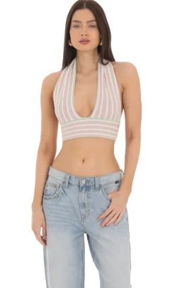 LUCY IN THE SKY Tops^Striped Knit Top In Pink And Green