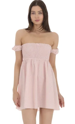 LUCY IN THE SKY Mini Dresses^Striped Smocked Off Shoulder Dress In Pink