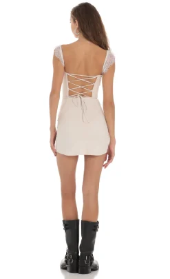 LUCY IN THE SKY Mini Dresses^Suede Draped Lace Strap Dress In Cream