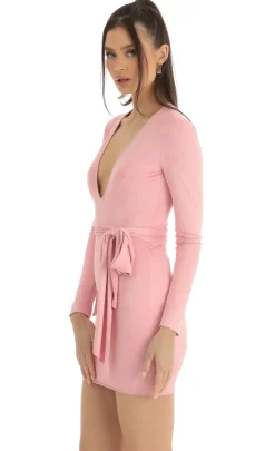 LUCY IN THE SKY Mini Dresses^Suede V-Neck Dress In Pink