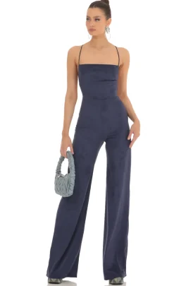 LUCY IN THE SKY Jumpsuits^Suede Wide Leg Jumpsuit In Navy