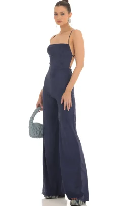 LUCY IN THE SKY Jumpsuits^Suede Wide Leg Jumpsuit In Navy