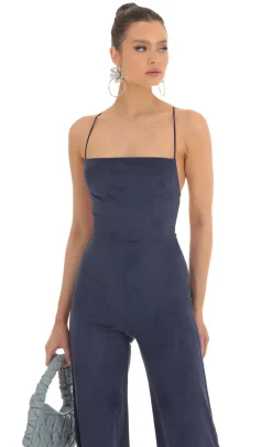 LUCY IN THE SKY Jumpsuits^Suede Wide Leg Jumpsuit In Navy