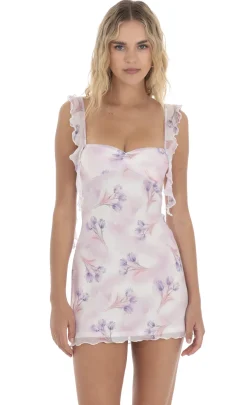 LUCY IN THE SKY Mini Dresses^Tassel Strap Floral Dress In Lavender