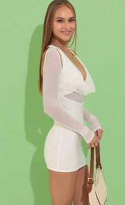 LUCY IN THE SKY Mini Dresses^Tavia Mesh Cowl Neck Dress In White